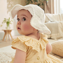 Load image into Gallery viewer, White/Pink Baby Broderie Wide Brim Hats 2 Pack