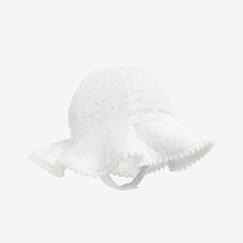 Load image into Gallery viewer, White/Pink Baby Broderie Wide Brim Hats 2 Pack