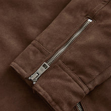 Load image into Gallery viewer, Brown Faux Suede Borg Lined Biker Jacket