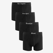 Load image into Gallery viewer, Black City Names Waistband 4 pack A-Front Boxers