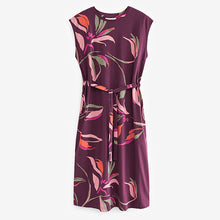 Load image into Gallery viewer, Berry Red Floral Short Sleeve 100% Cotton Belted T-Shirt Midi Summer Dress