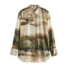 Load image into Gallery viewer, Green Scenic Print Sheer Long Sleeve Oversized Shirt