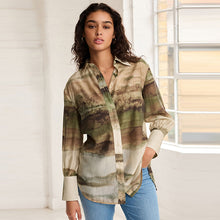 Load image into Gallery viewer, Green Scenic Print Sheer Long Sleeve Oversized Shirt
