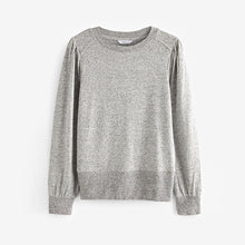 Load image into Gallery viewer, Grey Cosy Lightweight Soft Touch Sleeve Detail Crew Neck Jumper