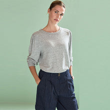 Load image into Gallery viewer, Grey Cosy Lightweight Soft Touch Sleeve Detail Crew Neck Jumper