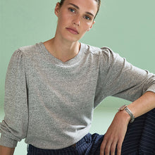 Load image into Gallery viewer, Grey Cosy Lightweight Soft Touch Sleeve Detail Crew Neck Jumper