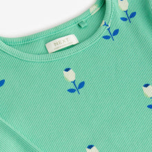 Load image into Gallery viewer, Green Flower T-Shirt Cotton-Rich Long Sleeve Rib T-Shirt (3mths-5-6yrs)
