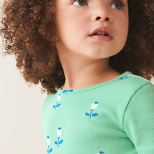 Load image into Gallery viewer, Green Flower T-Shirt Cotton-Rich Long Sleeve Rib T-Shirt (3mths-5-6yrs)