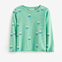 Load image into Gallery viewer, Green Flower T-Shirt Cotton-Rich Long Sleeve Rib T-Shirt (3mths-5-6yrs)