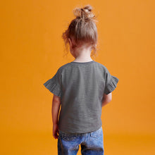 Load image into Gallery viewer, Charcoal Grey Frill Short Sleeve T-Shirt (3mths-6yrs)