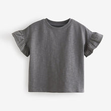 Load image into Gallery viewer, Charcoal Grey Frill Short Sleeve T-Shirt (3mths-6yrs)