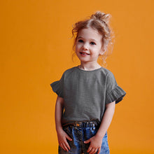 Load image into Gallery viewer, Charcoal Grey Frill Short Sleeve T-Shirt (3mths-6yrs)