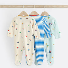 Load image into Gallery viewer, Bright Transport 100% Cotton Baby Sleepsuits 3 Pack