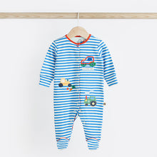Load image into Gallery viewer, Bright Transport 100% Cotton Baby Sleepsuits 3 Pack