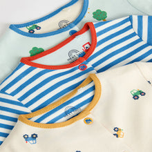 Load image into Gallery viewer, Bright Transport 100% Cotton Baby Sleepsuits 3 Pack