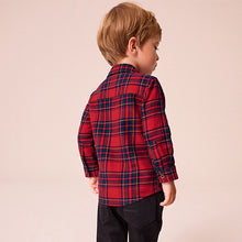 Load image into Gallery viewer, Red tartan Character Long Sleeve Check 100% Cotton Shirt (3mths-6yrs)