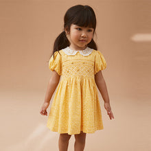 Load image into Gallery viewer, Yellow Lace Collar Shirred Dress (3mths-5-6yrs)