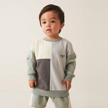 Load image into Gallery viewer, Mineral Blue/Mint Green Oversized Colourblock 100% Cotton Sweatshirt and Shorts Set
