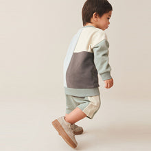 Load image into Gallery viewer, Mineral Blue/Mint Green Oversized Colourblock 100% Cotton Sweatshirt and Shorts Set