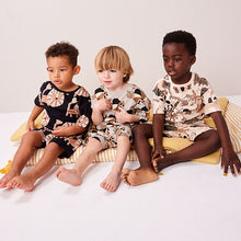 Load image into Gallery viewer, Black/Ecru Animal Short Sleeve 3 Pack Pyjama Set (9mths-6yrs)