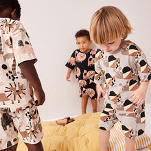 Load image into Gallery viewer, Black/Ecru Animal Short Sleeve 3 Pack Pyjama Set (9mths-6yrs)