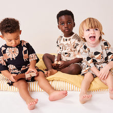 Load image into Gallery viewer, Black/Ecru Animal Short Sleeve 3 Pack Pyjama Set (9mths-6yrs)