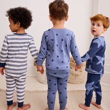 Load image into Gallery viewer, Blue/White Stars Snuggle 100% Cotton Pyjamas 3 Pack (9mths-6yrs)