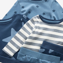 Load image into Gallery viewer, Blue/White Stars Snuggle 100% Cotton Pyjamas 3 Pack (9mths-6yrs)