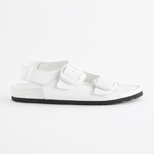 Load image into Gallery viewer, White Croc Effect Back Strap Leather Footbed Sandals