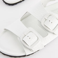 Load image into Gallery viewer, White Croc Effect Back Strap Leather Footbed Sandals