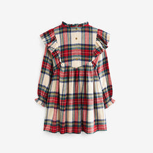 Load image into Gallery viewer, Cream/Red Tartan Ruffle Check Dress (3-12yrs)