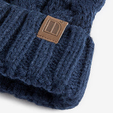 Load image into Gallery viewer, Navy Blue Knitted Cable Pom Hat (1-13yrs)