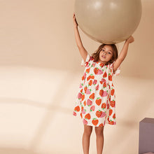 Load image into Gallery viewer, Cream Strawberry Print Short Sleeve 100% Cotton Jersey Dress (3-12yrs)