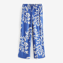 Load image into Gallery viewer, Blue/White Print Wide Leg Linen Blend Trouser