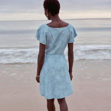 Load image into Gallery viewer, Blue Floral Print Denim TENCEL™ Mini Tea Dress