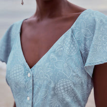 Load image into Gallery viewer, Blue Floral Print Denim TENCEL™ Mini Tea Dress