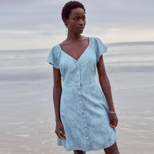 Load image into Gallery viewer, Blue Floral Print Denim TENCEL™ Mini Tea Dress