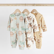 Load image into Gallery viewer, Green/Neutral Baby Cotton Sleepsuits 3 Pack (0mths-1.5-2yrs)