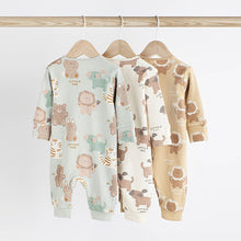 Load image into Gallery viewer, Green/Neutral Baby Cotton Sleepsuits 3 Pack (0mths-1.5-2yrs)