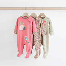 Load image into Gallery viewer, Multi Ladybird Baby Character Zip 100% Cotton Sleepsuits 3 Pack (0mths-18mths)