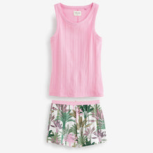 Load image into Gallery viewer, Pink Palms Rib Vest Short 100% Cotton Pyjamas Set