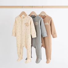 Load image into Gallery viewer, Neutral Milk Club Baby Two Way Zip 100% Cotton Sleepsuits 3 Pack (0mths-2yrs)