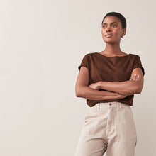 Load image into Gallery viewer, Chocolate Brown Round Neck Cap Sleeve 100% Cotton T-Shirt