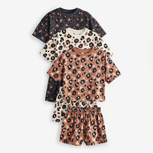 Load image into Gallery viewer, Brown/Cream Short 100% Cotton Pyjamas 3 Pack