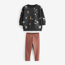 Load image into Gallery viewer, Black/Brown Safari All Over Print Sweatshirt and Leggings Set (3mths-6yrs)