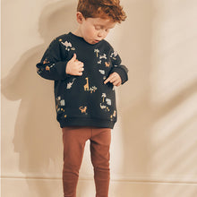 Load image into Gallery viewer, Black/Brown Safari All Over Print Sweatshirt and Leggings Set (3mths-6yrs)