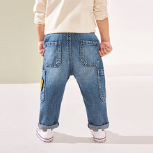 Load image into Gallery viewer, Mid Blue Denim with Tiger 100% Cotton Cargo Jeans (3mths-6yrs)