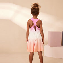 Load image into Gallery viewer, Pink/Apricot Orange Ombre 100% Cotton Jersey Back Detail Tiered Dress (3-12yrs)