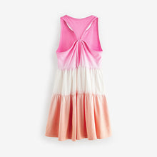 Load image into Gallery viewer, Pink/Apricot Orange Ombre 100% Cotton Jersey Back Detail Tiered Dress (3-12yrs)
