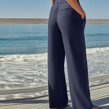 Load image into Gallery viewer, Navy Blue Linen Blend Wide Leg Trousers